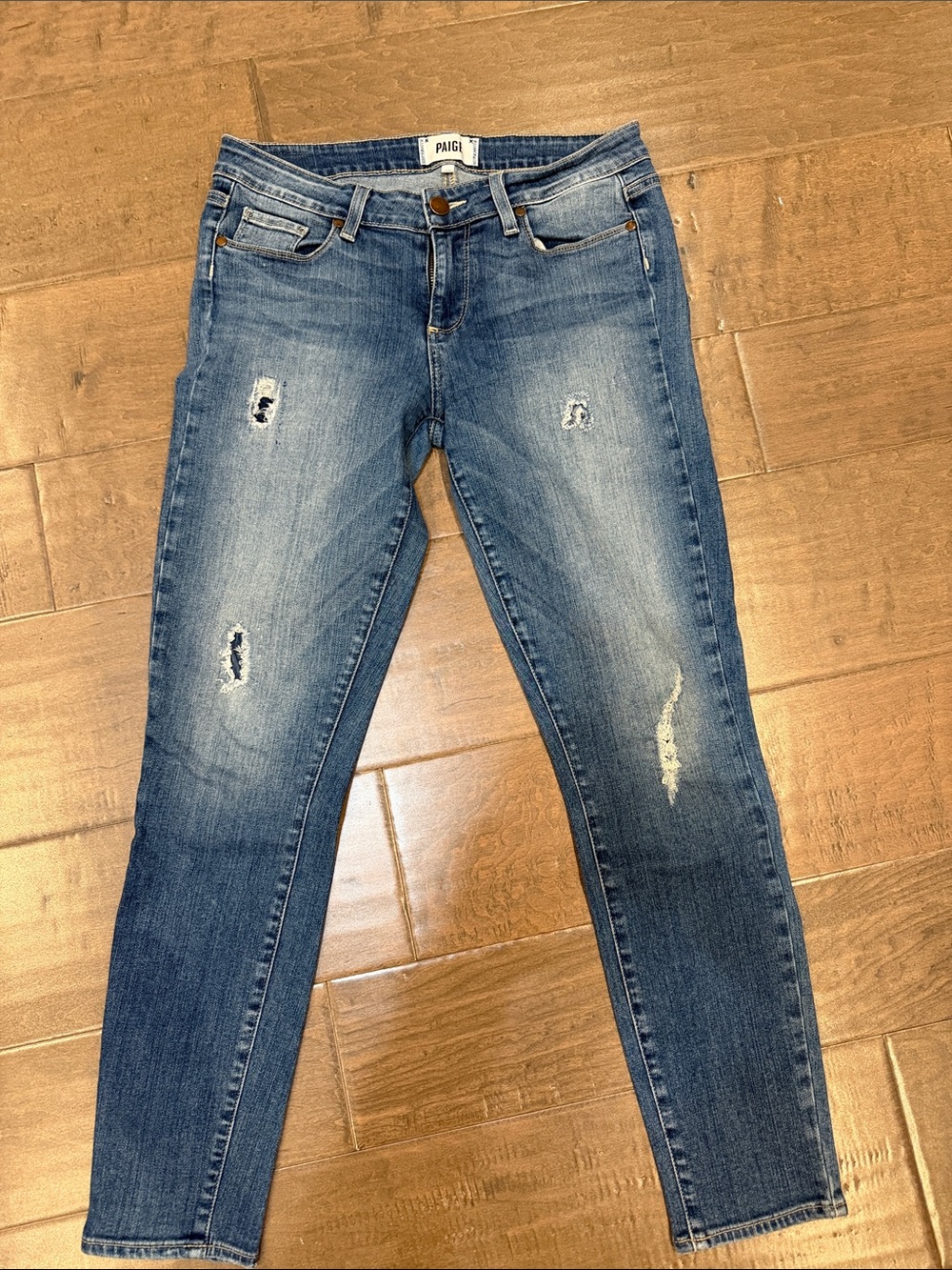 PAIGE Distressed Blue Skinny Jeans